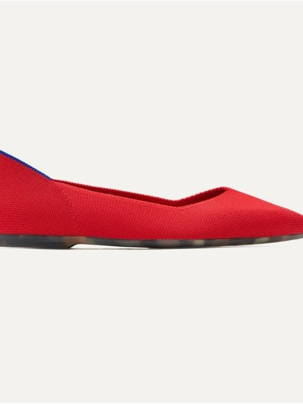Rothy's Red Pointed Knit Flats with Blue Trim - Picture 3 of 6